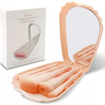 Kosmetický štětec POUZDRO KOSMETICKÉ ŠTĚTCE + 5 KS V KRABIČCE S MUŠLEČKOVÝM ZRCÁTKEM