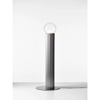 Stojací lampa Brokis PRISMA FLOOR L 800 stojací svítidlo Barva skla: šedá kouřová- transparentní sklo lesklá, Barva el. vedení: světle šedý, Povrch baldachýnu a montury: žlutý zinek lakovaný