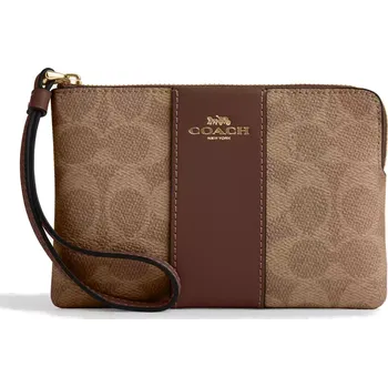 Peněženka Coach Peněženka Coach Corner Zip Wristlet In Signature Canvas Gold Tan Brown