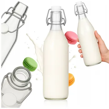 Láhev Skleněná láhev 1L na mléko, vodu, nápoje, džus – 1000 ml