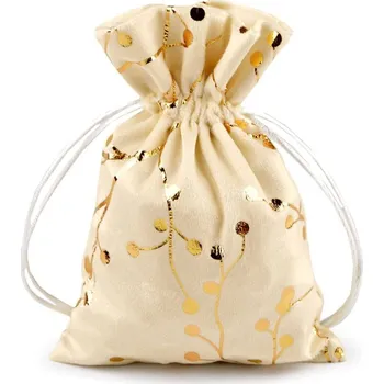 Papír Dárkový pytlík 13x18 cm sametový, metalické větvičky - krémová světlá zlatá (10 ks)