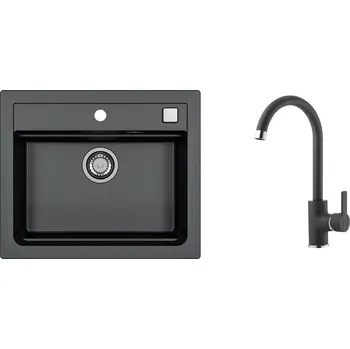 Granitový dřez Alveus SET ALVEUS ATROX 30 - 91 + BATERIE TONIA -91 černá - obdélníkový granitový dřez 590x500x200 mm v setu s baterií