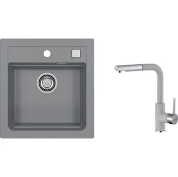 Granitový dřez SET ALVEUS ATROX 20/81 + BATERIE SIROS 81 - obdélníkový granitový beton dřez 470x500x200 mm v setu s baterií