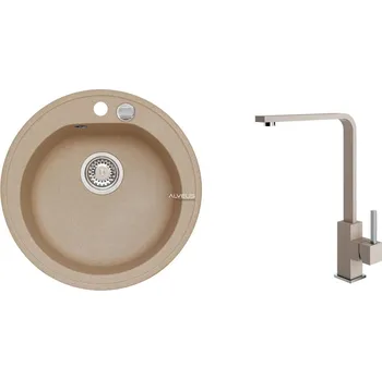 Granitový dřez Alveus SET ALVEUS NIAGARA 10- 55+ BATERIE AFRA/55 - kruhový béžový granitový dřez 510x175 mm v setu s baterií