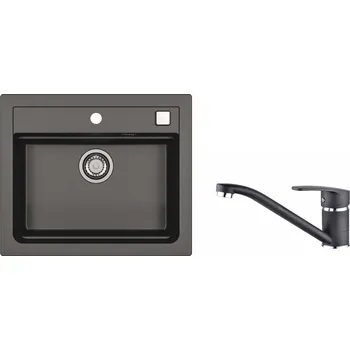 Granitový dřez SET ALVEUS ATROX 30/91 + BATERIE NINA 91 - obdélníkový černý granitový dřez 590x500x200 mm v setu s baterií