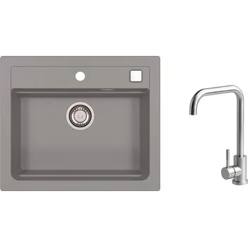 Granitový dřez SET ALVEUS ATROX 30/81 + BATERIE ANGEL - obdélníkový granitový beton dřez 590x500x200 mm v setu s baterií