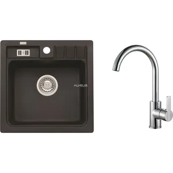 Granitový dřez Alveus SET ALVEUS NIAGARA 20/91 + BATERIE TONIA CHR - černý granitový dřez 465 x 465 mm v setu s baterií