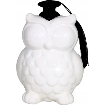 Pokladnička POKLADNIČKA SOVA BÍLÁ V KLOBUKU ABSOLVENTA 15,5 CM
