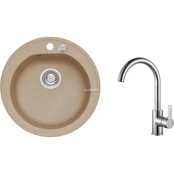 Granitový dřez Alveus SET ALVEUS NIAGARA 10- 55+ BATERIE TONIA CHR - kruhový béžový granitový dřez 510x175 mm v setu s baterií