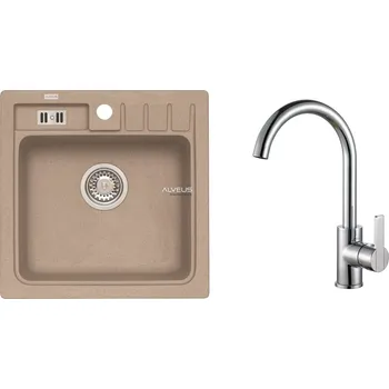 Granitový dřez Alveus SET ALVEUS NIAGARA 20/55 + BATERIE TONIA CHR - béžový granitový dřez 465 x 465 mm v setu s baterií