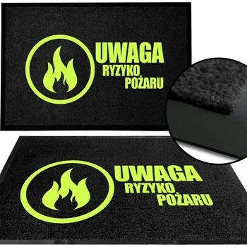 VSTUPNÍ ROHOŽKA 40X60 ČERNÁ PŘED DVEŘE NÁPIS POZOR NEBEZPEČÍ POŽÁRU VZ