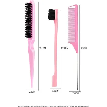 hřeben Sada hřebenů pro úpravu jemných vlasů a kontur | tupírovací hřeben, kartáč na vlasy - Růžový
