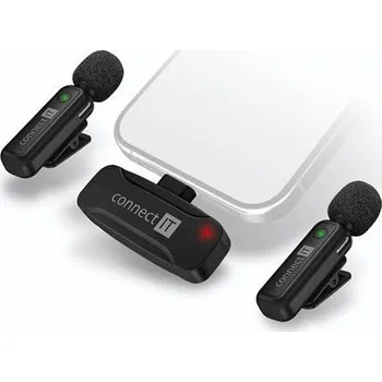 Mikrofon CONNECT IT Wireless Lavalier mikrofon Lightning konektor (2 ks + receiver) set ČERNÝ