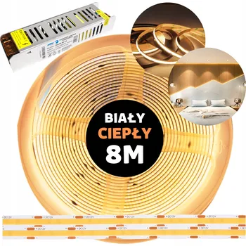 LED páska Taśma LED COB s napájecím zdrojem, teplá bílá, 12V, 8M