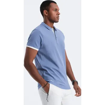 Pánská bavlněná polokošile s kontrastním lemováním - modrá V3 OM-POSS-0113 - S