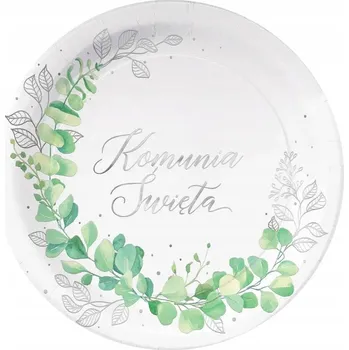 Party nádobí Papírové talířky na Svaté Přijímání Svaté Přijímání Eukalyptus stříbrné 18 cm 6 ks