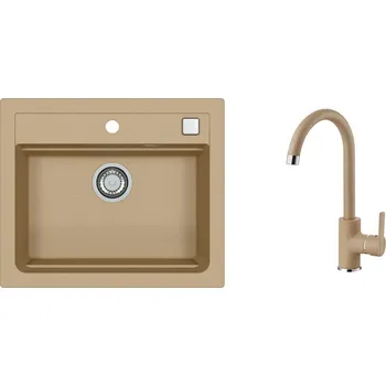 Granitový dřez Alveus SET ALVEUS ATROX 30 -55 + BATERIE TONIA 55- béžová - obdélníkový béžový dřez 590x500x200 mm v setu s baterií