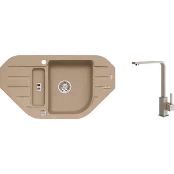 Granitový dřez Alveus SET ALVEUS NIAGARA 60/55 + BATERIE AFRA/55 - granitový béžový dřez 900 x 500 mm v setu s baterií