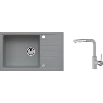 Granitový dřez SET ALVEUS INTERMEZZO 130/81 + BATERIE SIROS 81 obdélníkový granitový dřez 595 x 475 mm v setu s baterií