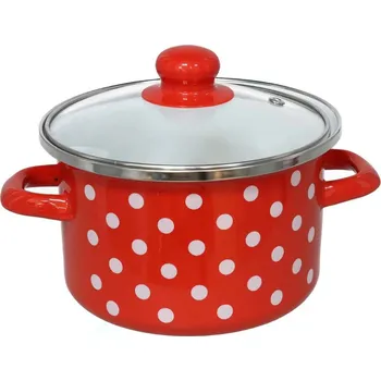 Hrnec GERIMPORT hrnec s pokličkou 16 cm 1,25 l červený s bílými puntíky