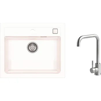 Granitový dřez SET ALVEUS ATROX 30/11 + BATERIE ANGEL - obdélníkový granitový bílý dřez 590x500x200 mm v setu s baterií