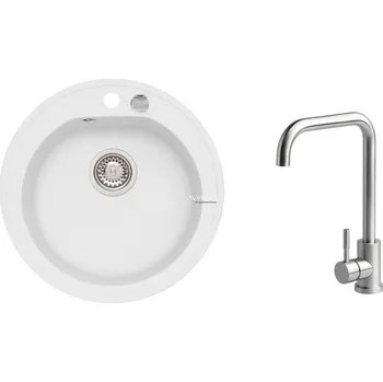 Granitový dřez Alveus SET ALVEUS NIAGARA 10- 11+ BATERIE ANGE CHR - kruhový bílý granitový dřez 510x175 mm v setu s baterií
