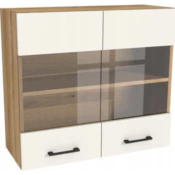 Kuchyňská skříňka Kuchyňská horní skříňka s vitrínou 80/72 CAPRI, korpus Dub Evoke, dvířka Bílá Matná