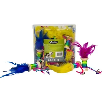 Hračka pro kočku Váleček barevný s pružinou a peřím 4,7 cm