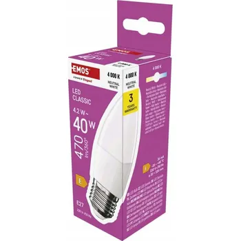 Žárovka EMOS LED žárovka Classic svíčka / E27 / 4,2 W (40 W) / 470 lm / neutrální b