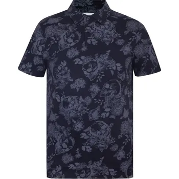 Pánské tričko Firetrap All-Over Print Polo Top Mens Black XL