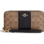 Coach Peněženka Long Zip Around Wallet In Signature Canvas With Stripe Tan Black