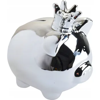 Pokladnička POKLADNIČKA PRASÁTKO STŘÍBRNÉ S KORUNKOU DÁREK