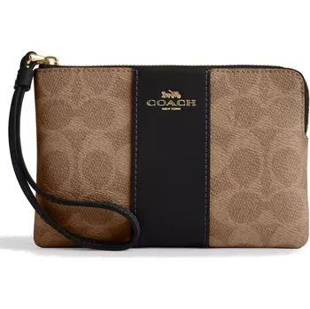 Peněženka Coach Peněženka Coach Corner Zip Wristlet In Signature Canvas Gold Tan Black
