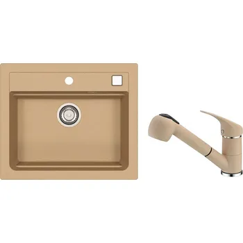 Granitový dřez SET ALVEUS ATROX 30/55 + BATERIE AM 20/ 55 - obdélníkový granitový béžový dřez 590x500x200 mm v setu s baterií