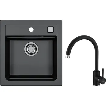 Granitový dřez SET ALVEUS ATROX 20/91 + BATERIE ROXA 91 - obdélníkový granitový černý dřez 470x500x200 mm v setu s baterií