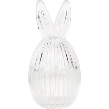 Dóza na potraviny Skleněná krabička na vejce s proužky a víkem se zaječími oušky - 9x17