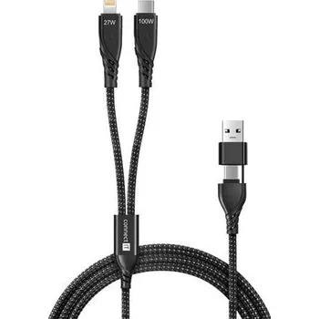 Datový kabel CONNECT IT Wirez 4in1 1x USB-C, 1x Lightning, 1,25 m, ČERNÝ