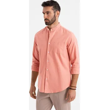 Pánská košile Pánská lněná košile se stojáčkem a kapsou REGULAR FIT - broskvová V1 OM-SHCS-0161 - S