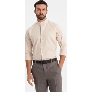 Pánská košile Pánská plátěná košile se stojáčkem a kapsou REGULAR FIT - krémová V3 OM-SHCS-0161 - XXL