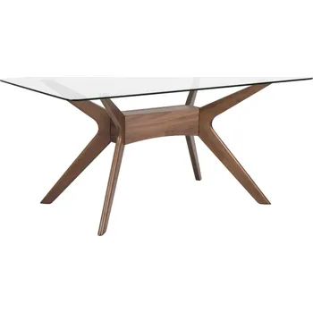 Jídelní stůl Skleněný jídelní stůl Somcasa Della 140 x 90 cm s ořechovou podnoží