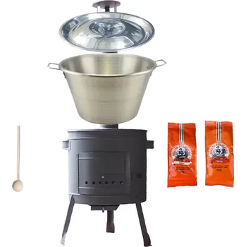 Kempingové nádobí Nerezový kotel 40 L + nízká kotlina 45 cm PLUS 600 + paprikové koření na guláš + vařečka