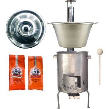 Kempingové nádobí Nerezový kotel 40 L + nerezová kotlina 45 cm, tloušťka 1,5 mm STRONG EXCLUSIVE + paprikové koření na guláš + vařečka