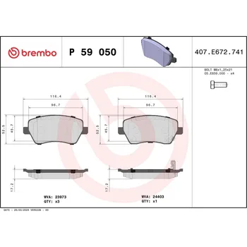 Brzdová destička Sada brzdových destiček, kotoučová brzda BREMBO P 59 050