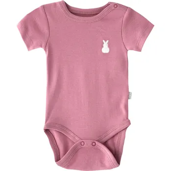 Dětské body s krátkým rukávem, jednobarevné s výšivkou, Bebetto Barva: Tmavě růžová, Velikost: 74