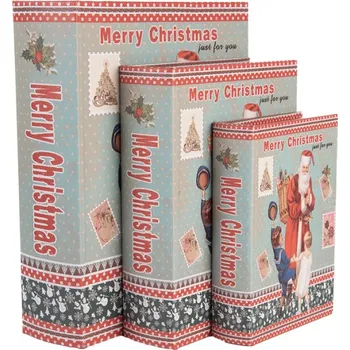 Úložný box Sada 3 ks úložných boxů ve tvaru knihy s vánočním motivem a nápisem Merry Christmas – 27x22 cm / 22x17 cm / 17x12 cm