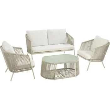 Zahradní sestava Šedý kovový zahradní set pohovky, dvou křesel a stolku J-line Eli