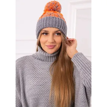 Čepice Dámská čepice s bambulí Abigail K326 šedá+neon orange UNI
