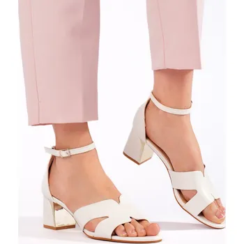 Dámské sandále Krásné bílé sandály dámské na širokém podpatku 40