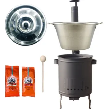 Kempingové nádobí Nerezový kotel 40 L + Hrubostěnná kotlina 45 cm (1,5 mm) STRONG + žáruvzdorná barva Plus 600 + paprikové koření na guláš + vařečka