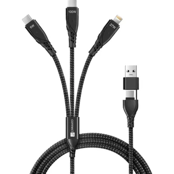 Kabel do PC CONNECT IT Nabíjecí kabel Wirez 6v1, USB-C/USB, Lightning + 2x USB-C, 1.25m, černá